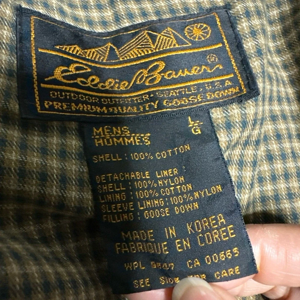 VINTAGE Eddie Bauer Chore Jacket Men L Green Goose Down Removable Liner Dad coat - Picture 8 of 16